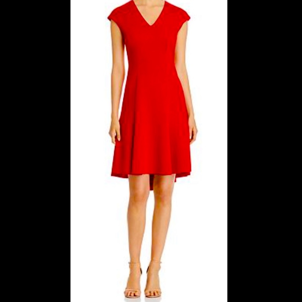 Elie Tahari Red Moriah Fit-and-Flare Midi Dress